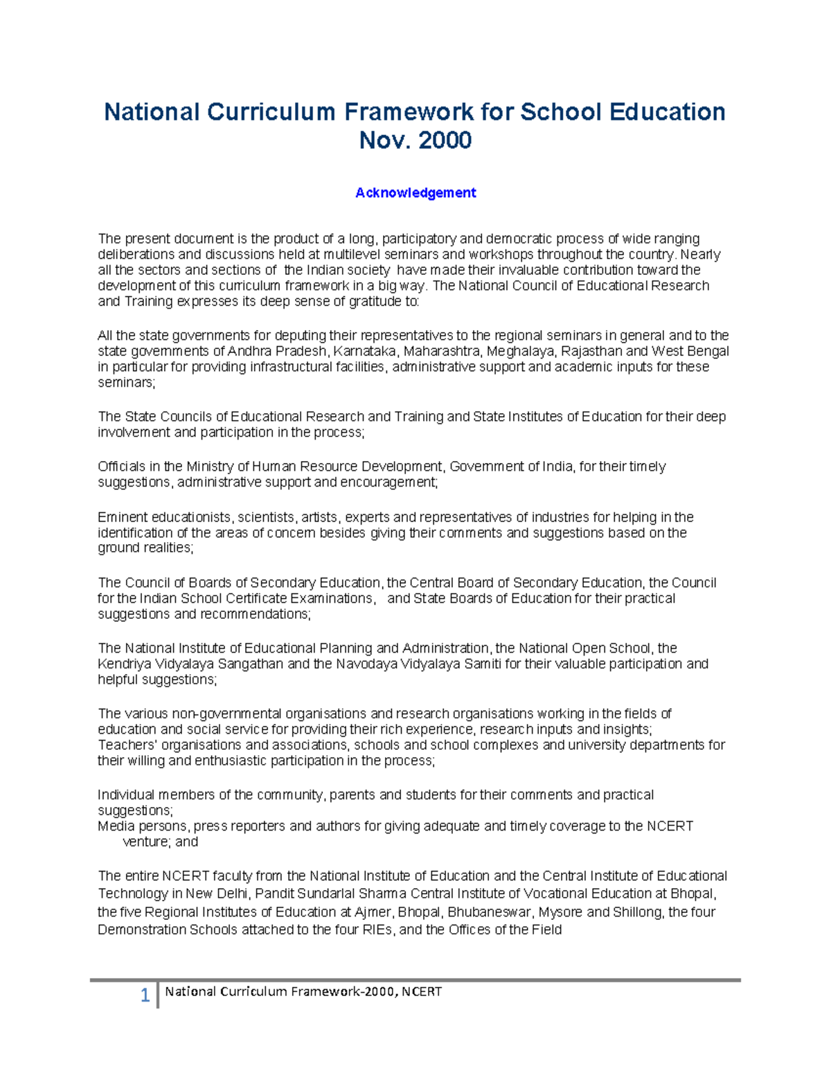 NCF Secondary Education-2000 - National Curriculum Framework for School ...