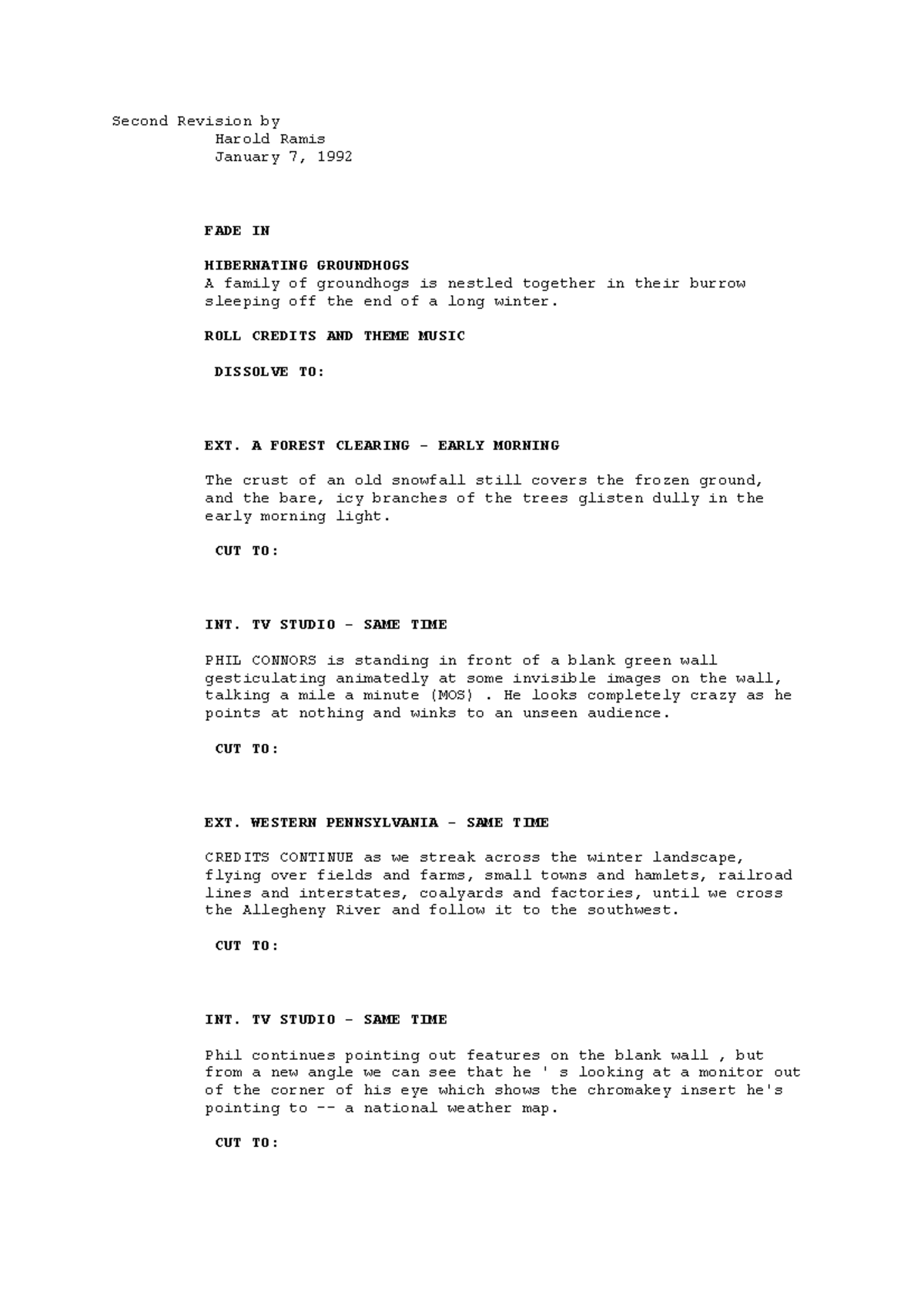 Groundhog day script - Second Revision by Harold Ramis January 7, 1992