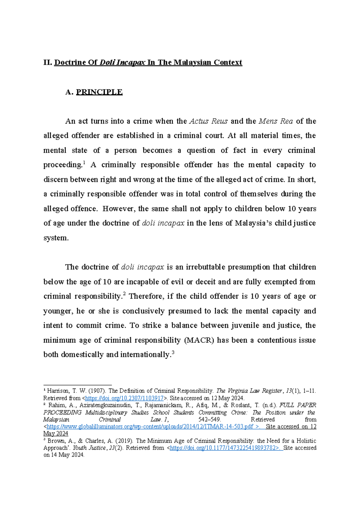 Draft doli incapax - yes - II. Doctrine Of Doli Incapax In The ...