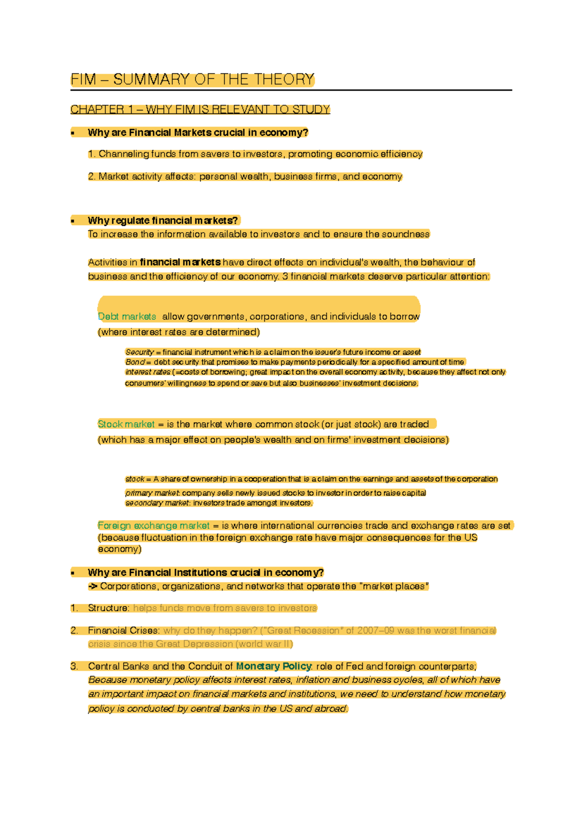 FIM - Summary - Fabia - FIM theory notes - FIM – SUMMARY OF THE THEORY ...