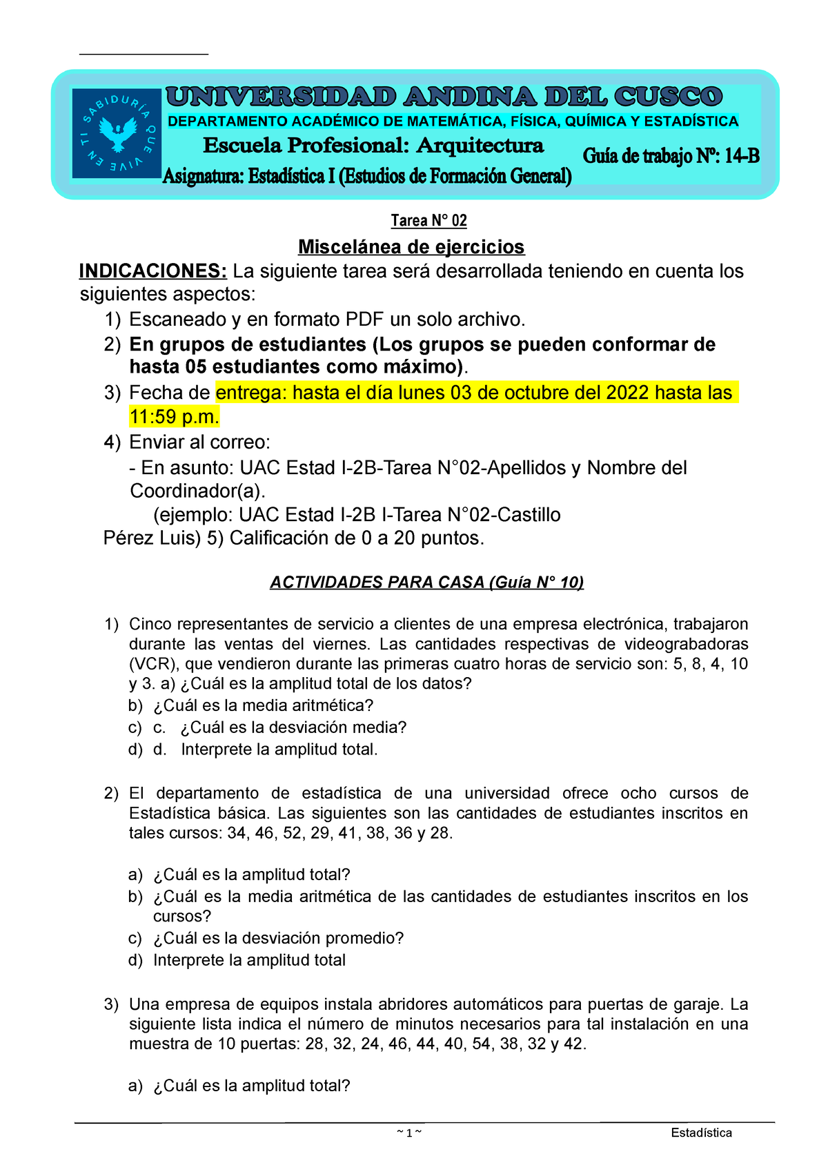 14-Guía N° 14-B-Estad I-EFG-Tarea N° 02 - Miscelánea De Ejercicios ...