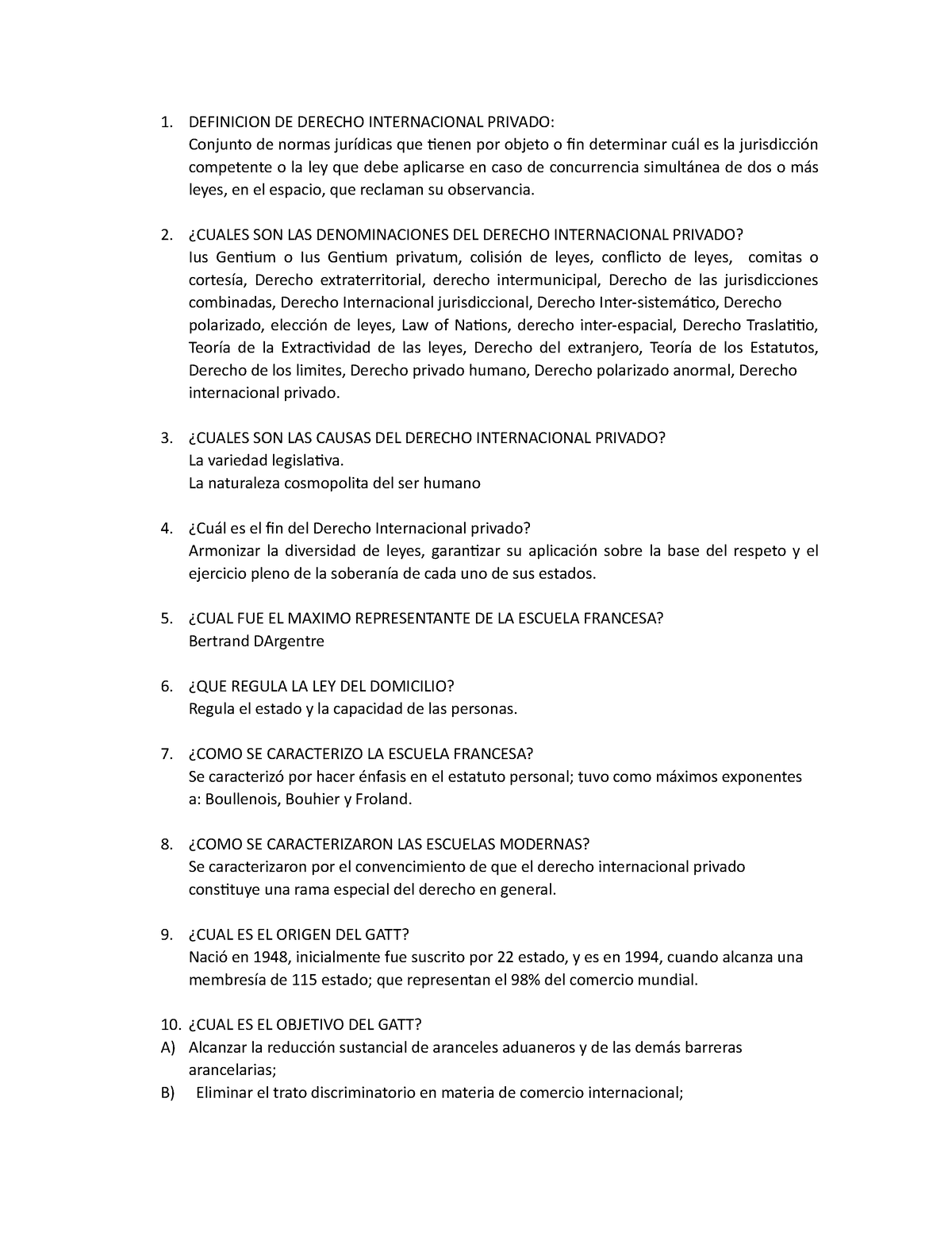 Generalidades Derecho Internacional Privado, Cuestionario Base Para ...