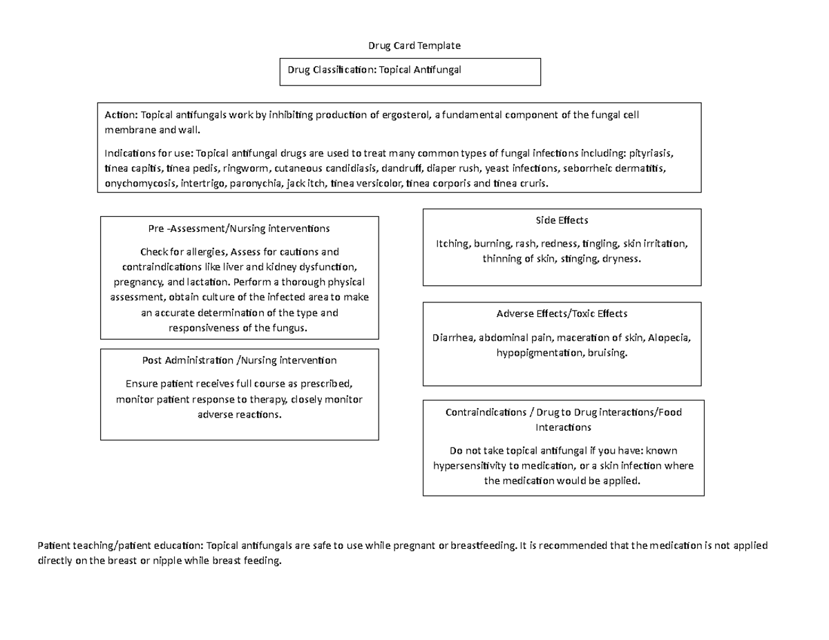 Topical Antifungal drug card Drug Card Template Patient teaching