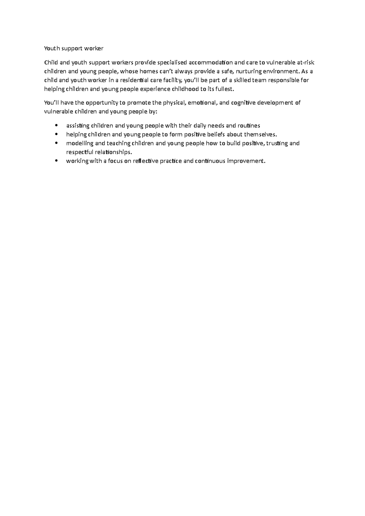 Youth support worker learning resource Youth support worker Child and youth support workers