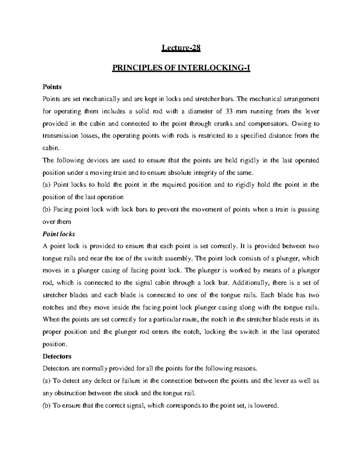 Principles OF InterlockingI Lecture PRINCIPLES OF INTERLOCKINGI