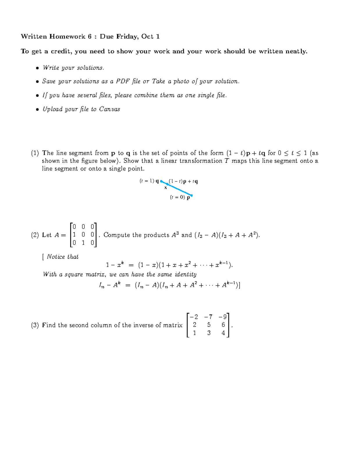 Homework 6 October First - Written Homework 6 : Due Friday, Oct 1 To ...