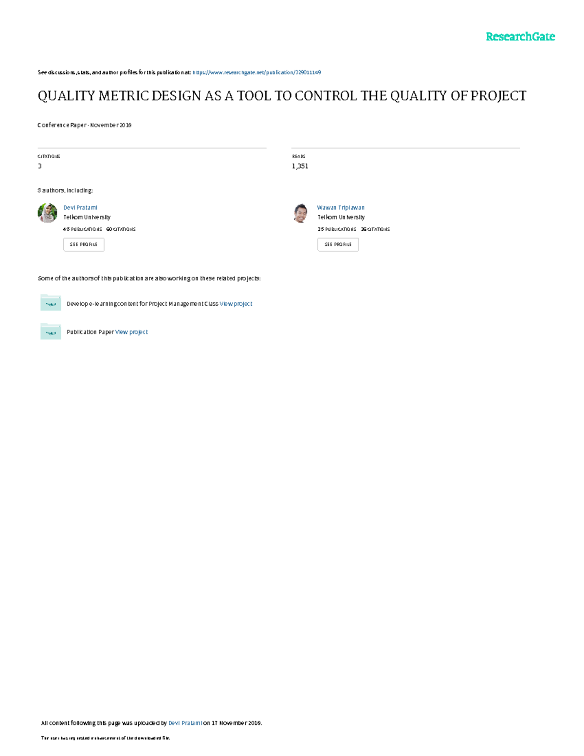 Lecture 11 Case Study Quality metric Design as TOOL to Control PQ