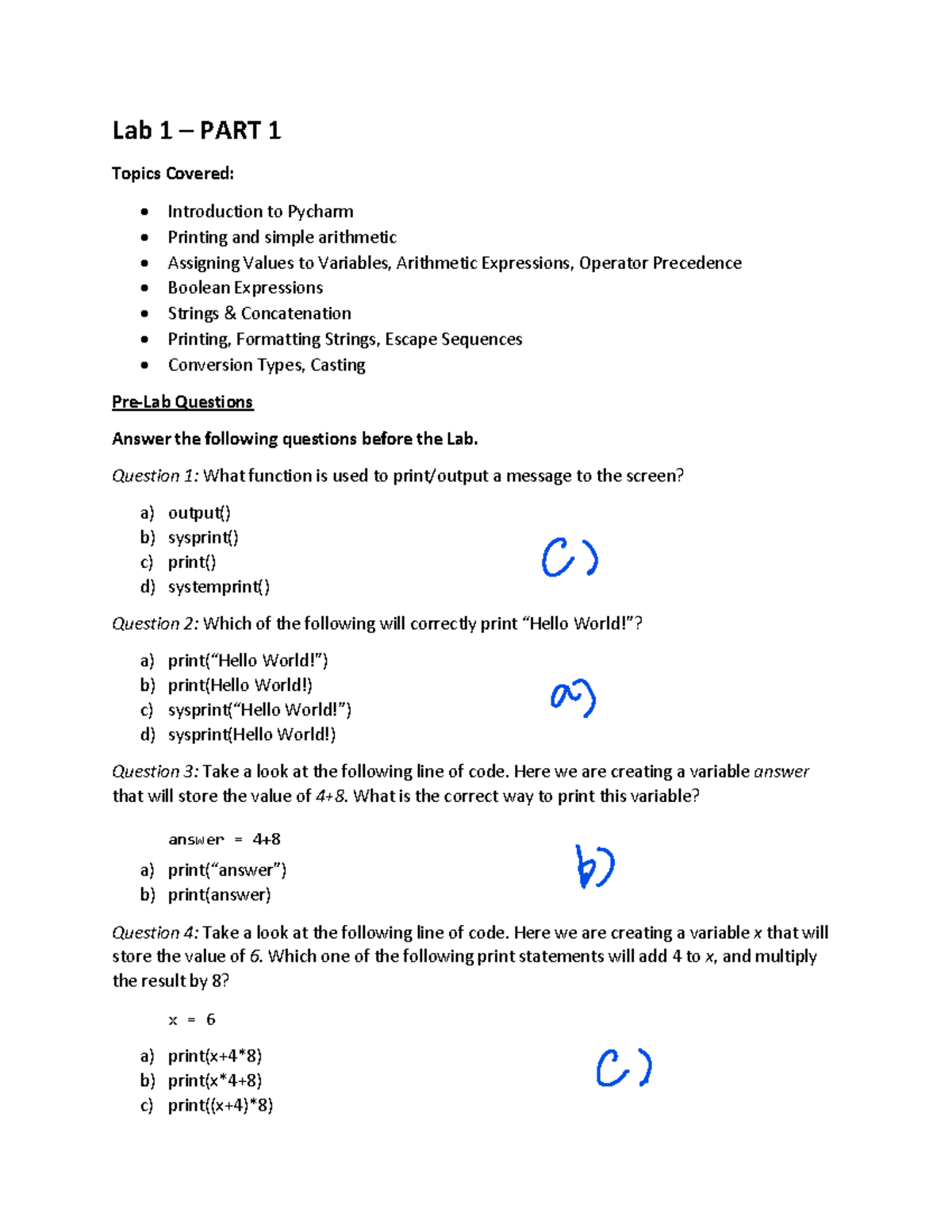 Lab 1 Lab requirement Lab 1 PART 1 Topics Covered Introduction