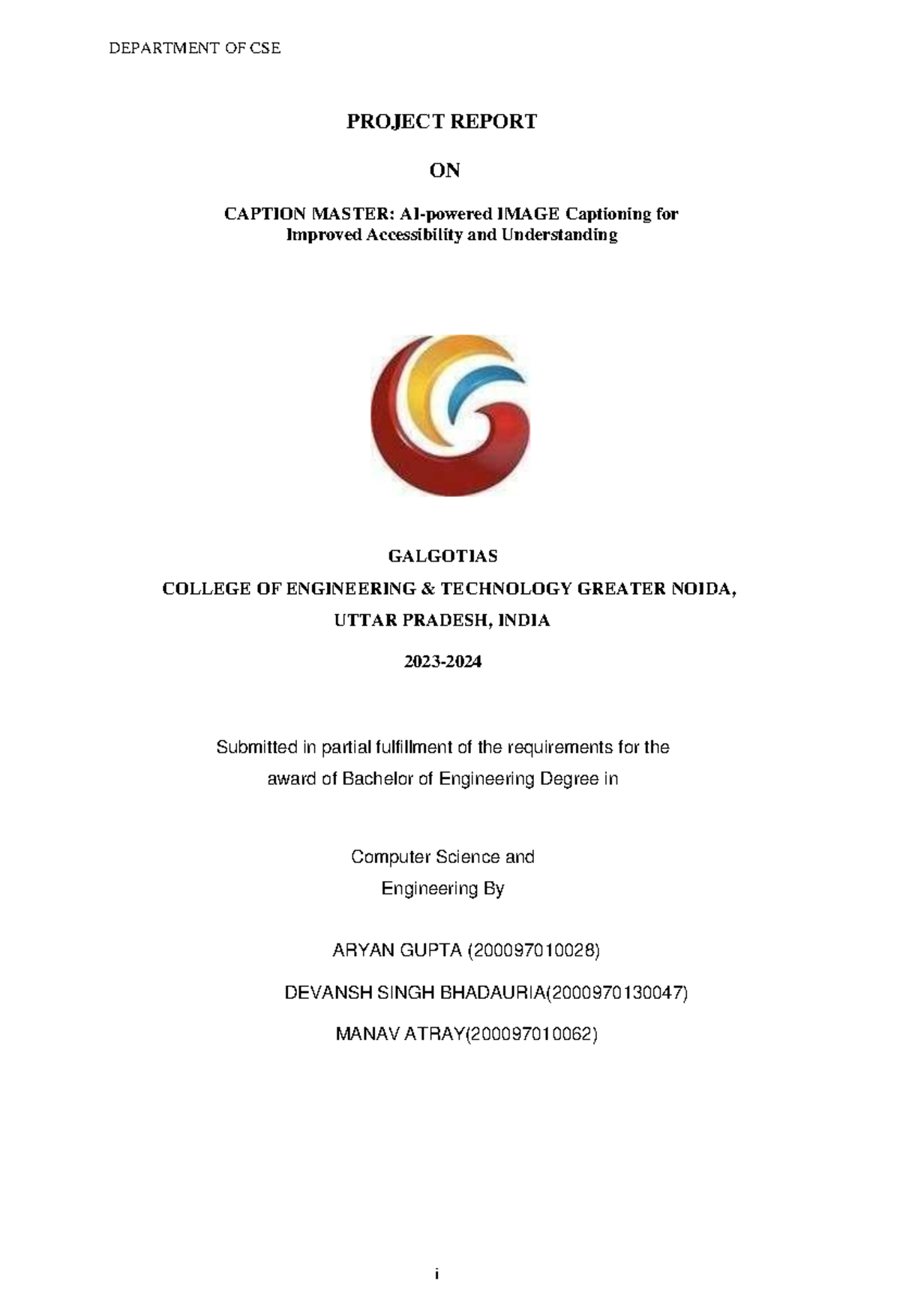 Final report ICG - Yojgkfeh yg g ggh gvfcc gygh - PROJECT REPORT ON ...