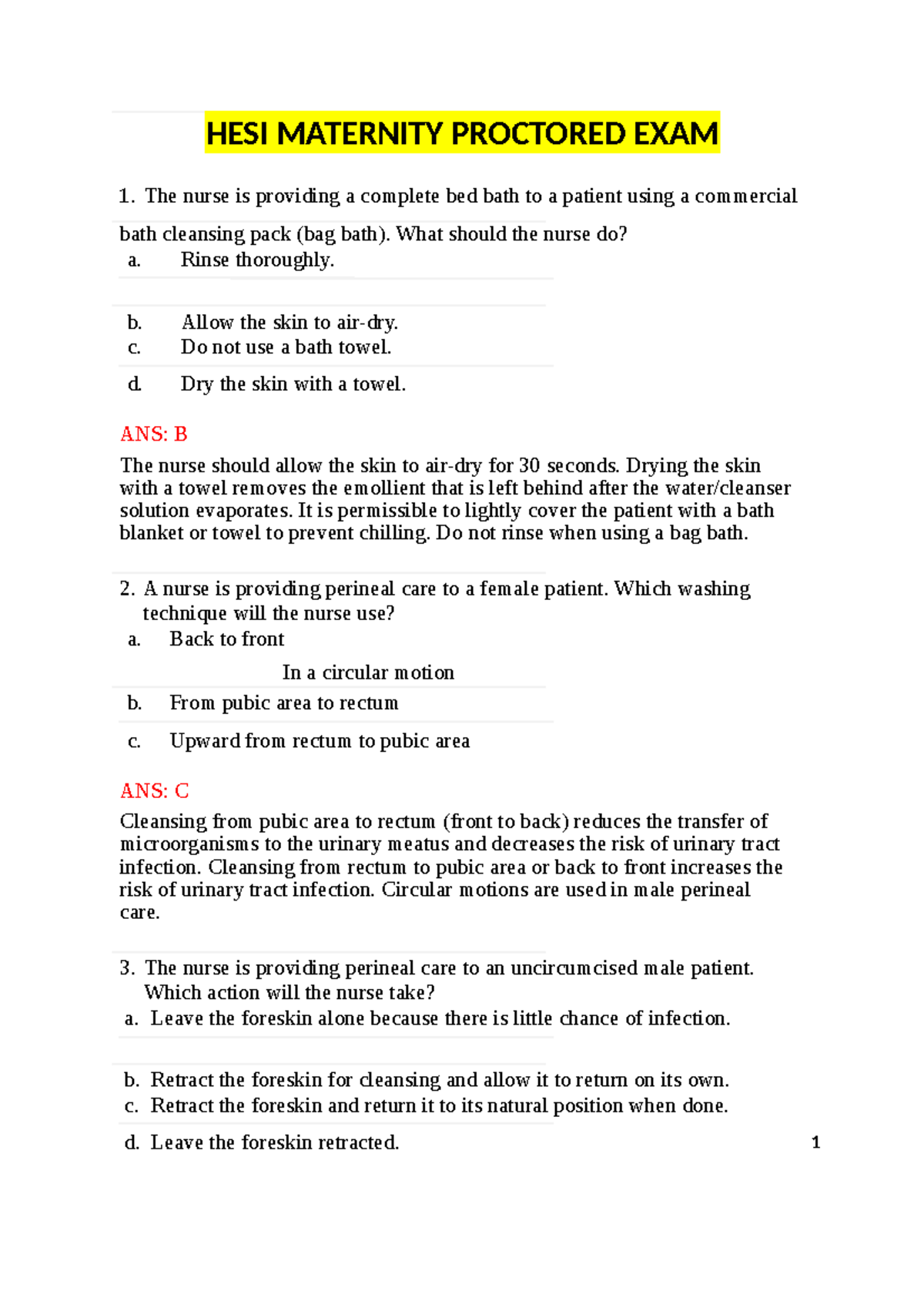 HESI Maternity Proctored EXAM HESI MATERNITY PROCTORED EXAM 1. The