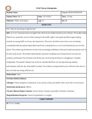 Soapnote on Bronchitis - SOAP Note on Acute Bronchitis Student Name ...