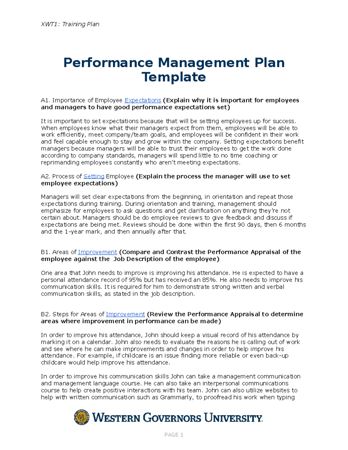 C235 Task 2 Performance Template - XWT1: Training Plan Performance ...