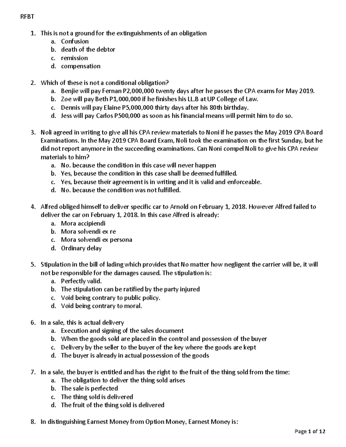 2019 Rfbt 02 70mcq - Study Hard - Rfbt Page 1 Of 12 This Is Not A 