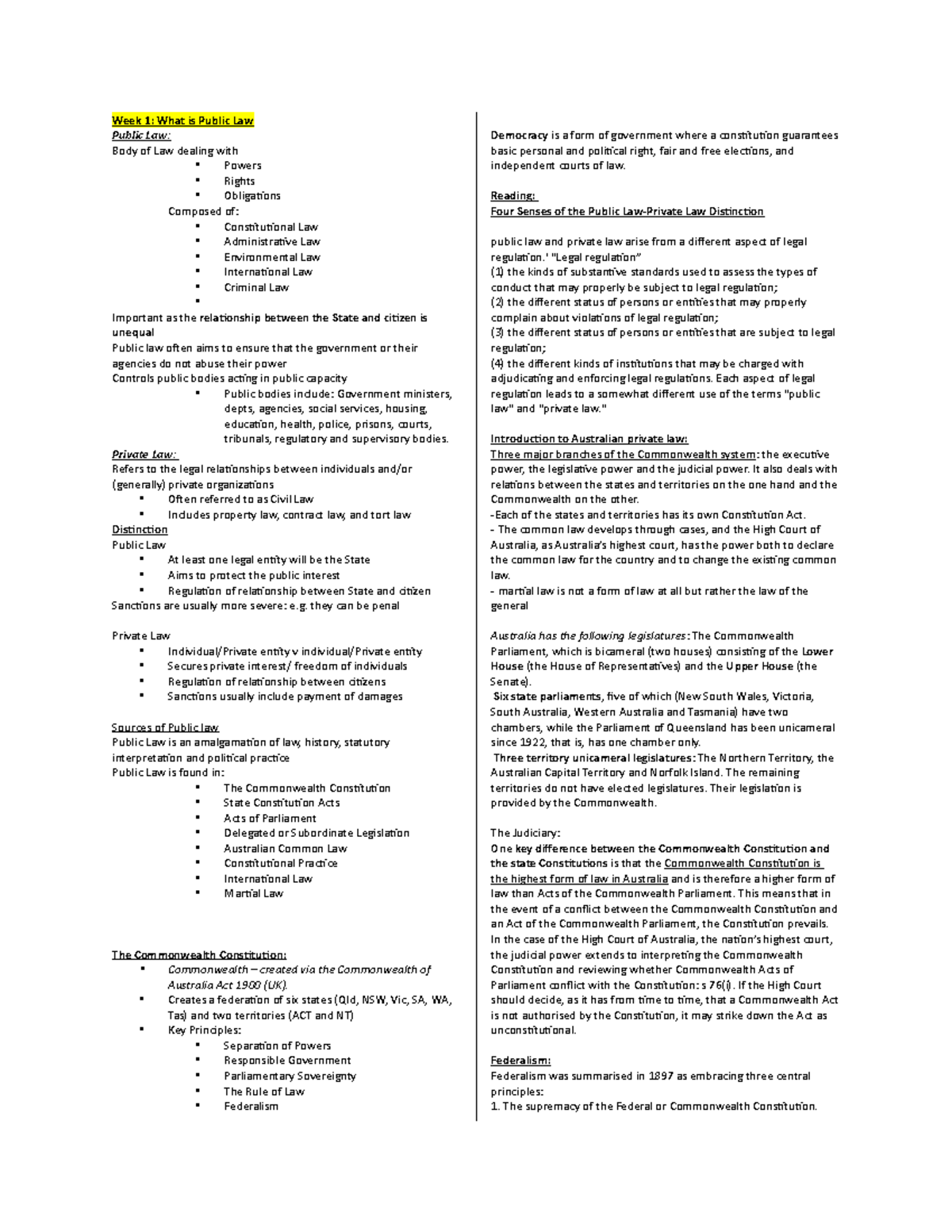 Foundations of Public Law notes - Week 1: What is Public Law Public Law ...