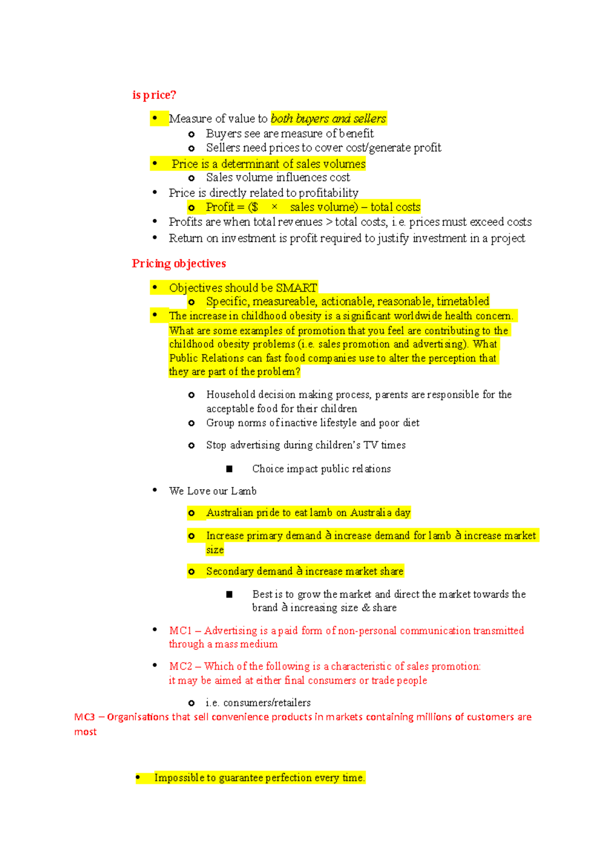 Week 11 - Lecture notes 11 - is price? - Measure of value to both ...