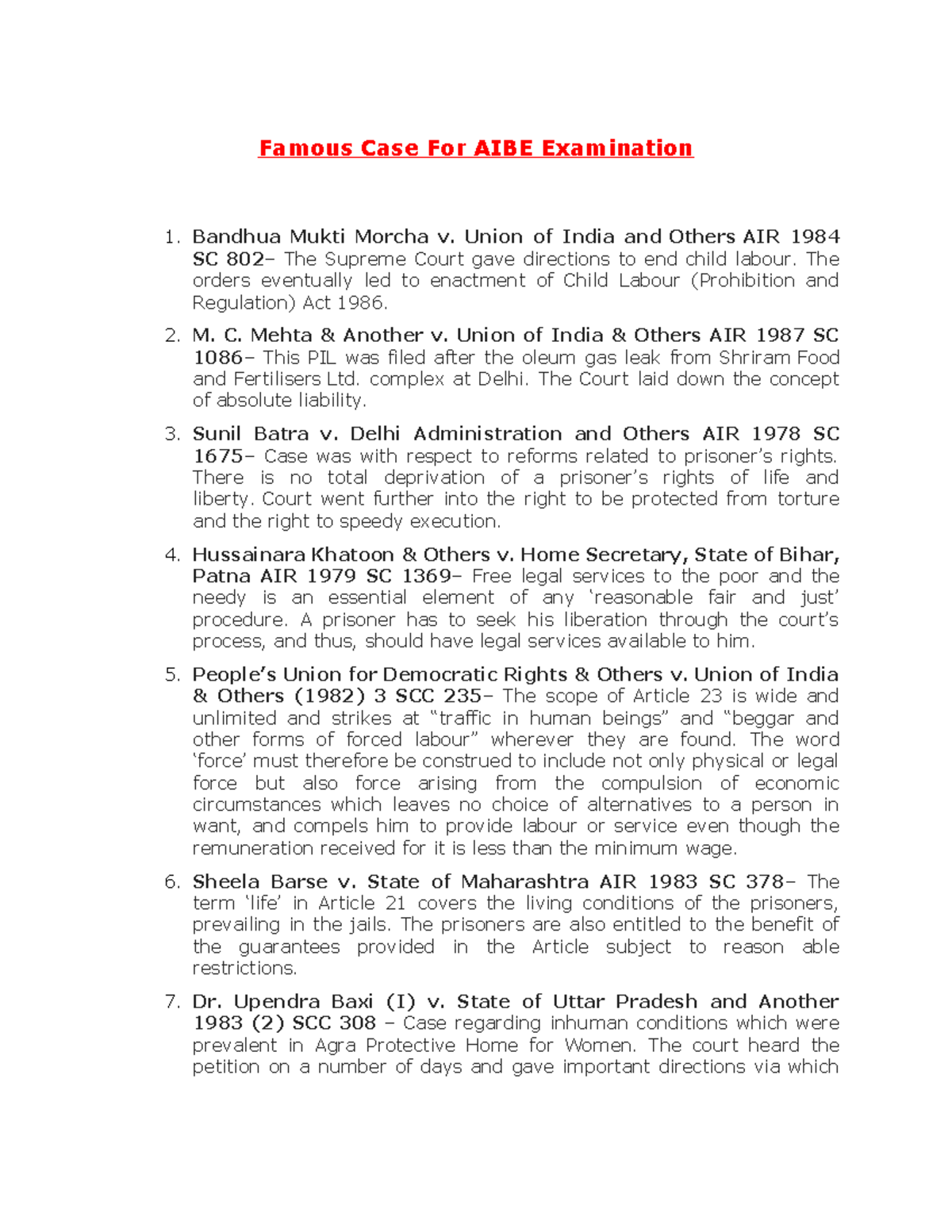 Famous Case Union of India and Others AIR 1984 SC 802 The Supreme