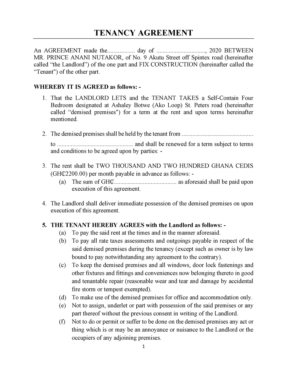 assignment of tenancy agreement ontario