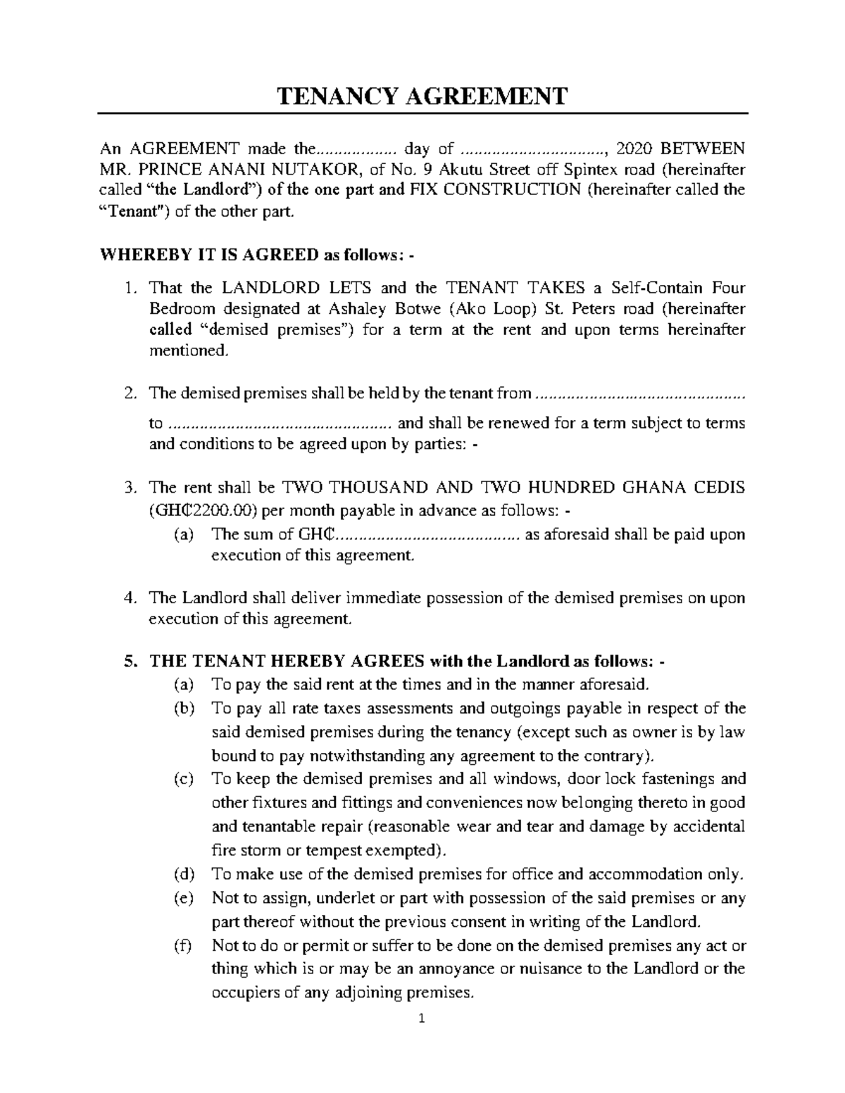 End Of Tenancy Agreement Form Bc