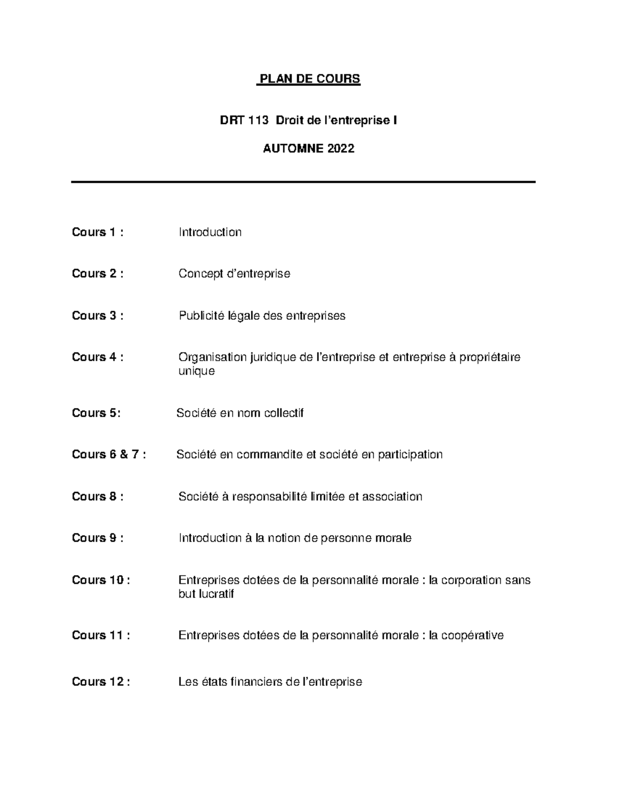 Plan De Cours - A2022 (DRT-113) - PLAN DE COURS DRT 113 Droit De L ...