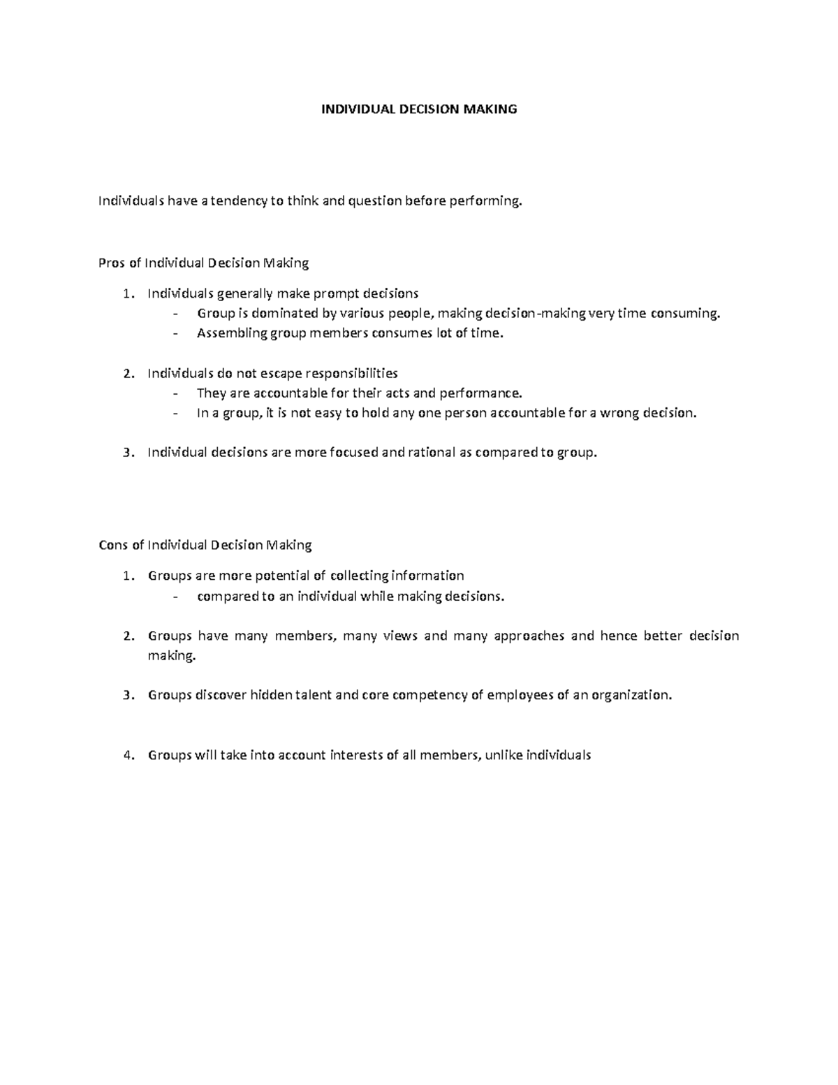 Individual Decision Making-1 - INDIVIDUAL DECISION MAKING Individuals ...