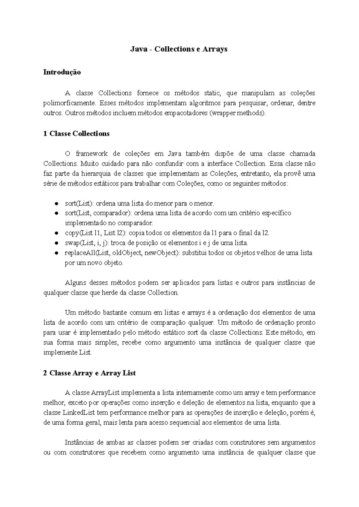 Java - Collections e Arrays - Java - Collections e Arrays Introdução A ...