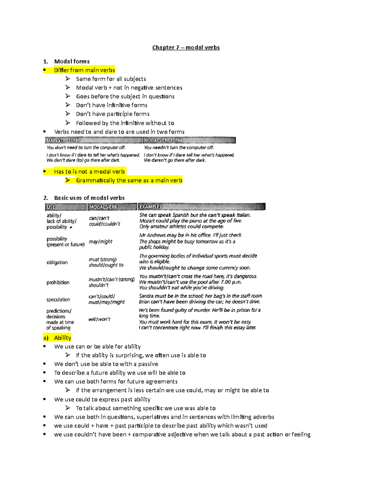 Chapter 7 - modal verbs - Chapter 7 – modal verbs Modal forms Differ ...
