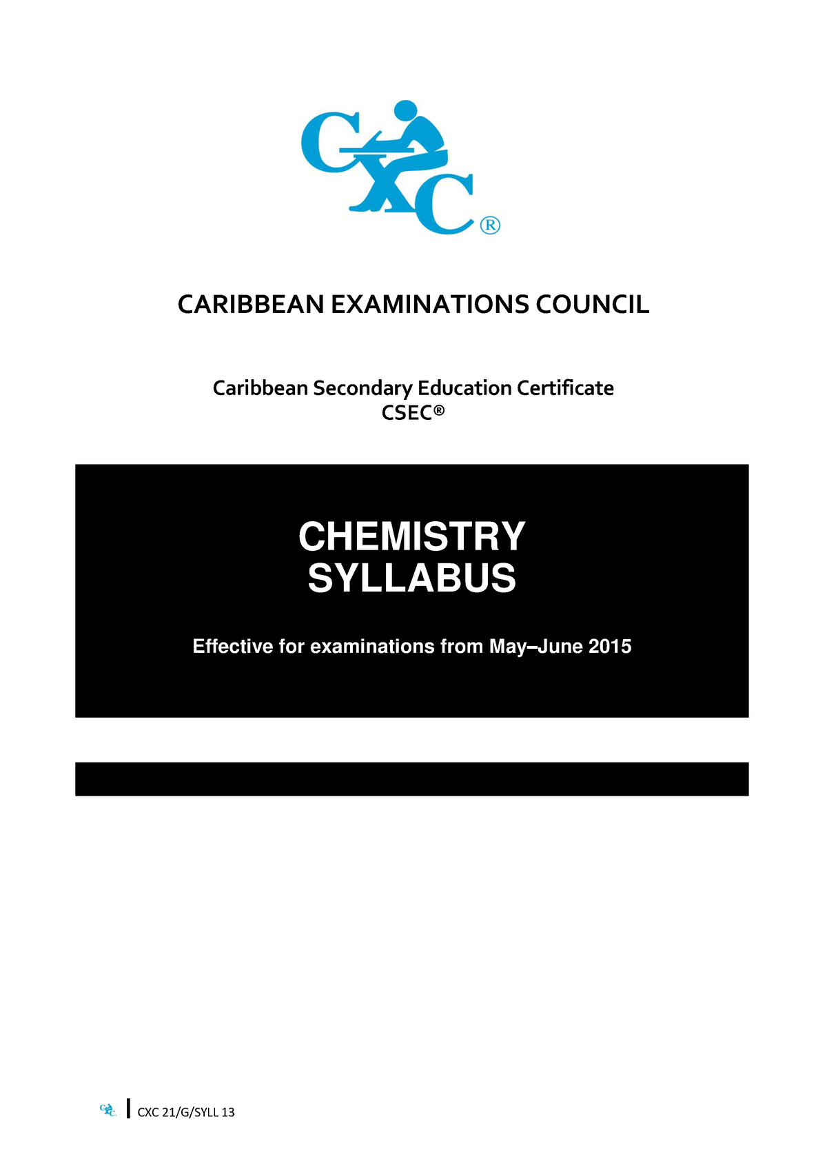 CSEC Chemistry Syllabus - CARIBBEAN EXAMINATIONS COUNCIL Caribbean ...