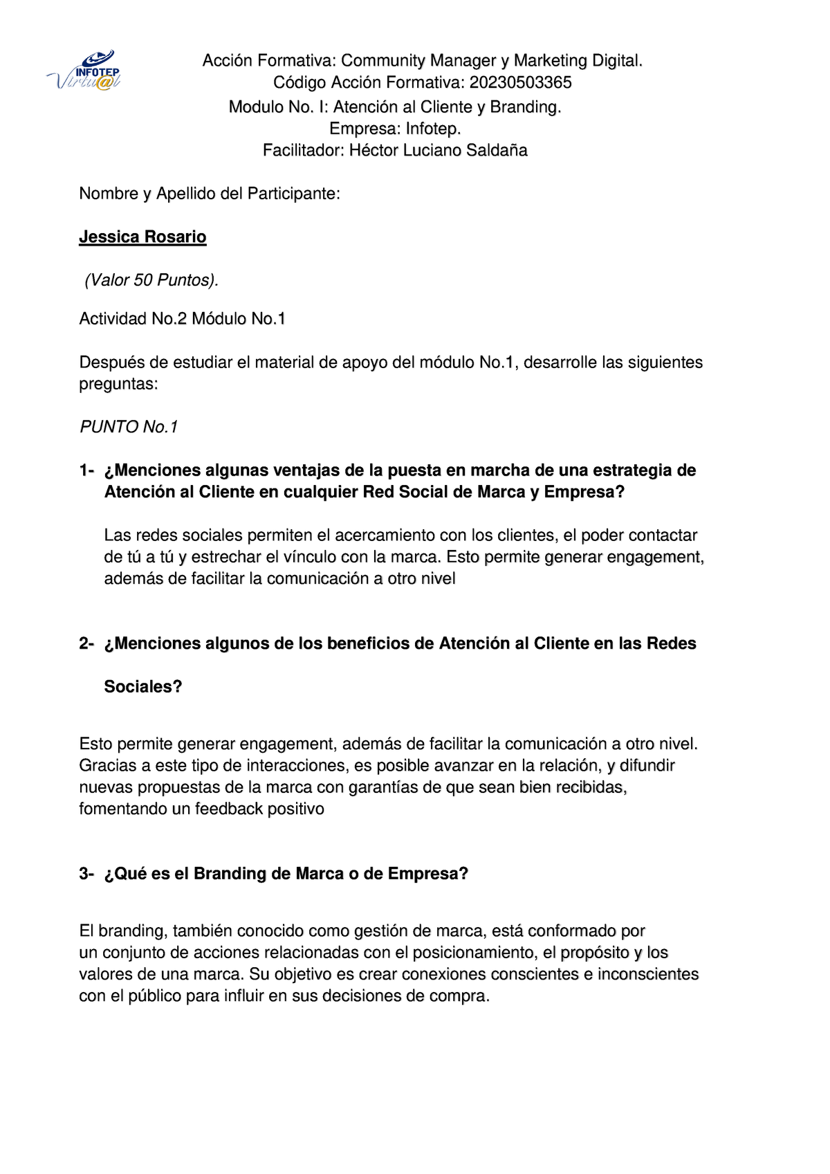 Actividad 2 Del Modulo 1 Atención Al Cliente Y Branding - Acción ...