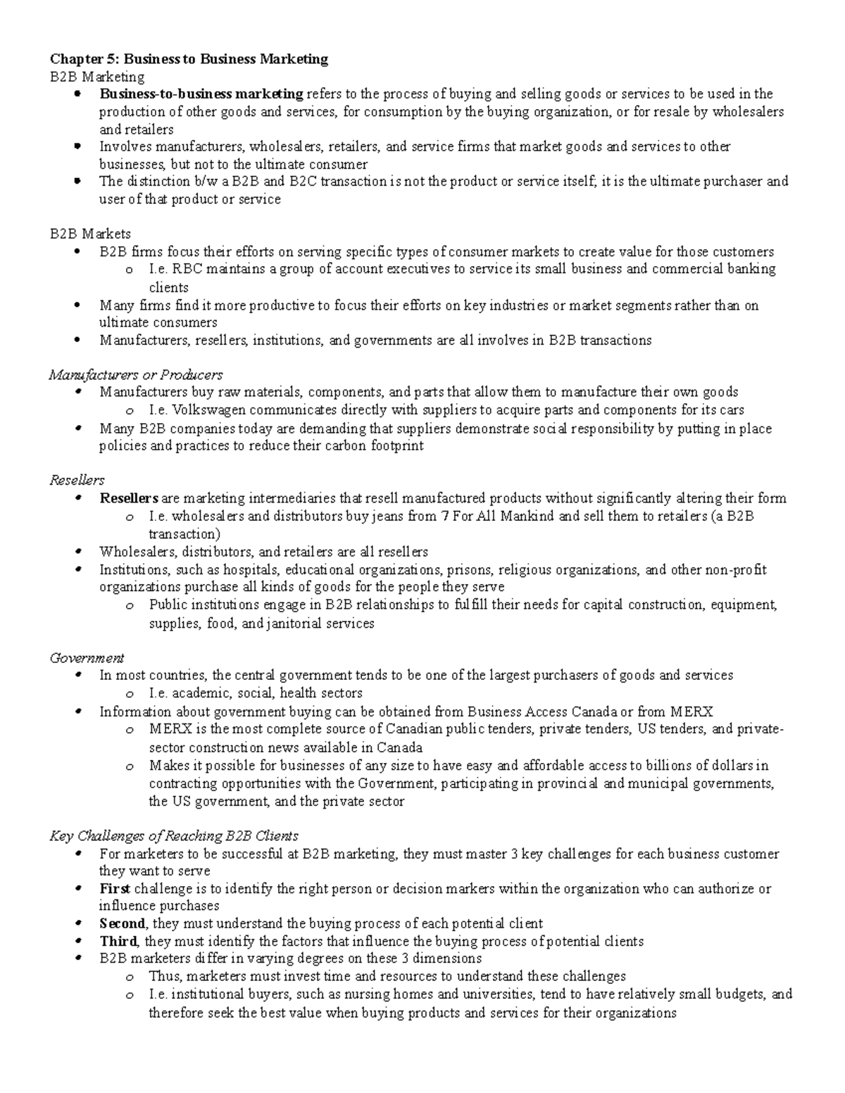 2320 chapter 5 - Lecture notes 5 - Chapter 5: Business to Business ...