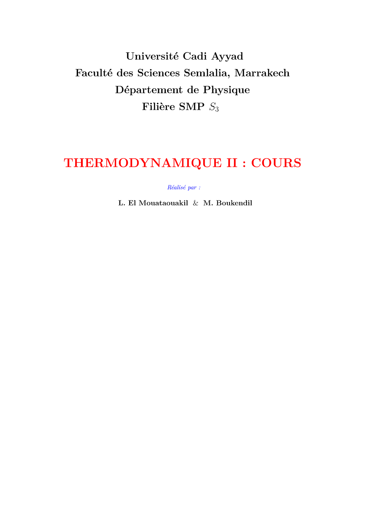 Thermodynamique II Cours - Université Cadi Ayyad Faculté Des Sciences ...