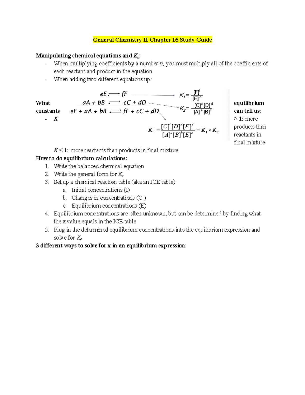 General Chemistry II Chapter 16 Study Guide Pt16 - General Chemistry II ...