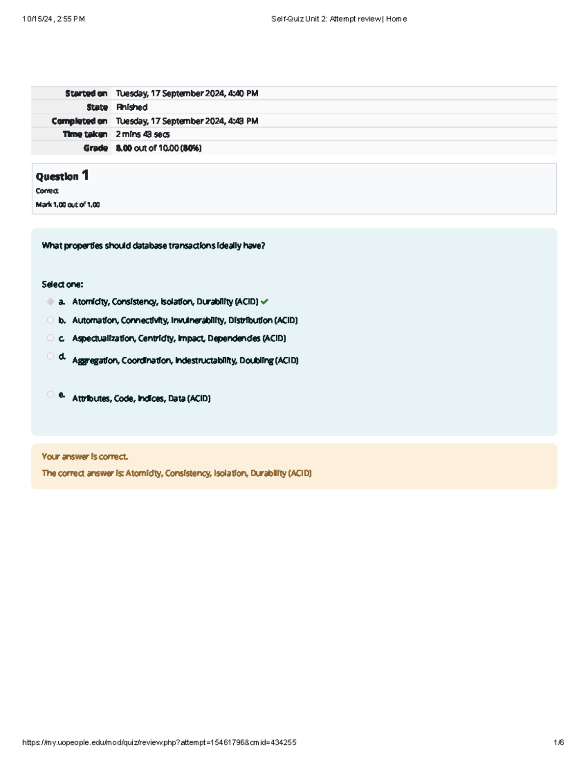 Self-Quiz Unit 2 Attempt review Home - Started on Tuesday, 17 September ...