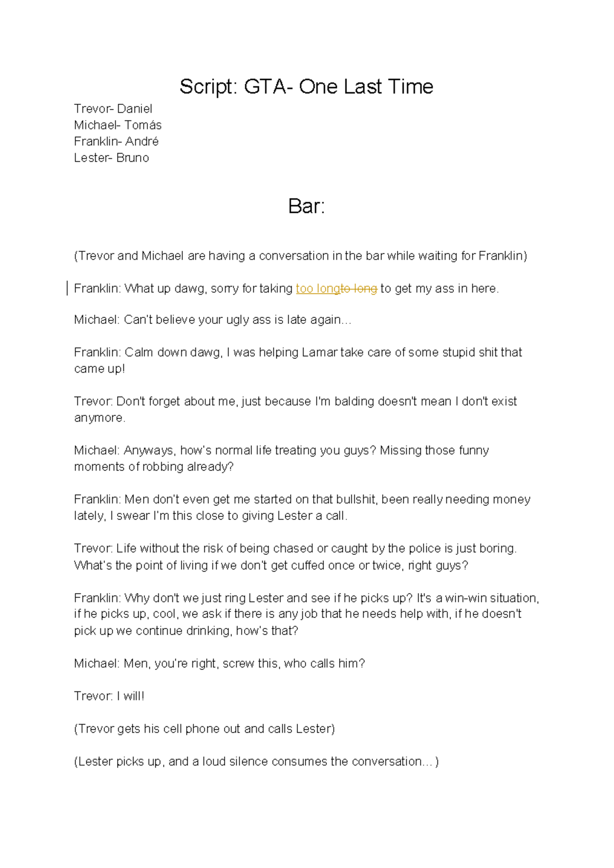 Trabalho inglês - Para quem quiser - Script: GTA- One Last Time Trevor ...