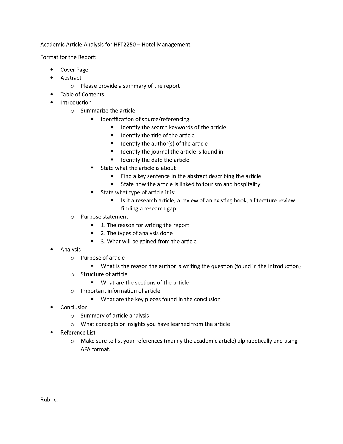 HFT2250 - Academic Article Analysis - Detailed - Academic Article ...