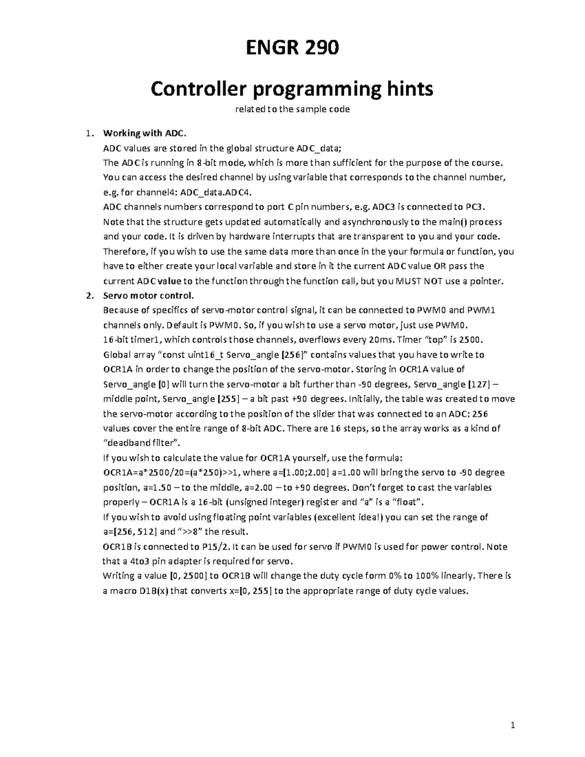 Engr 290 Controller Programming Hints Engr 290 Controller Programming Hints Related To The Engr 290 Controller Programming Hints Engr 290 Controller Programming Hints Related To The