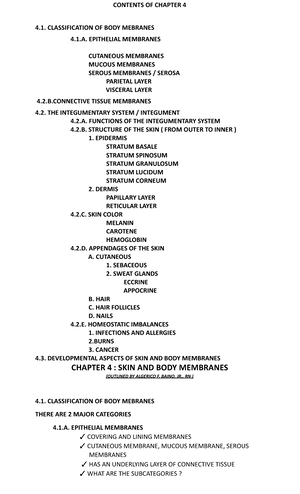SKIN AND BODY Membranes PDF - CONTENTS OF CHAPTER 4 4 ...