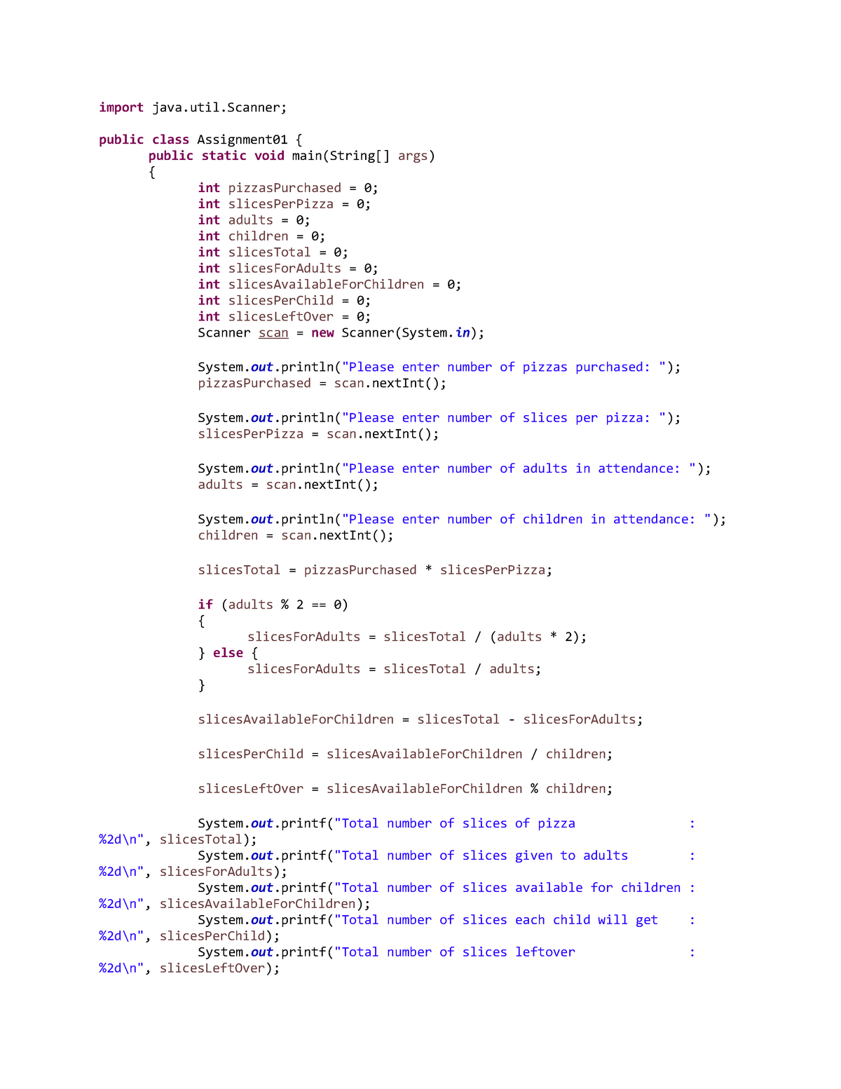 data assignment java