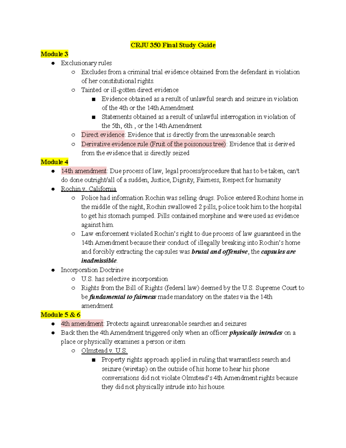 CRJU 350 Final Study Guide - CRJU 350 Final Study Guide Module 3 ...