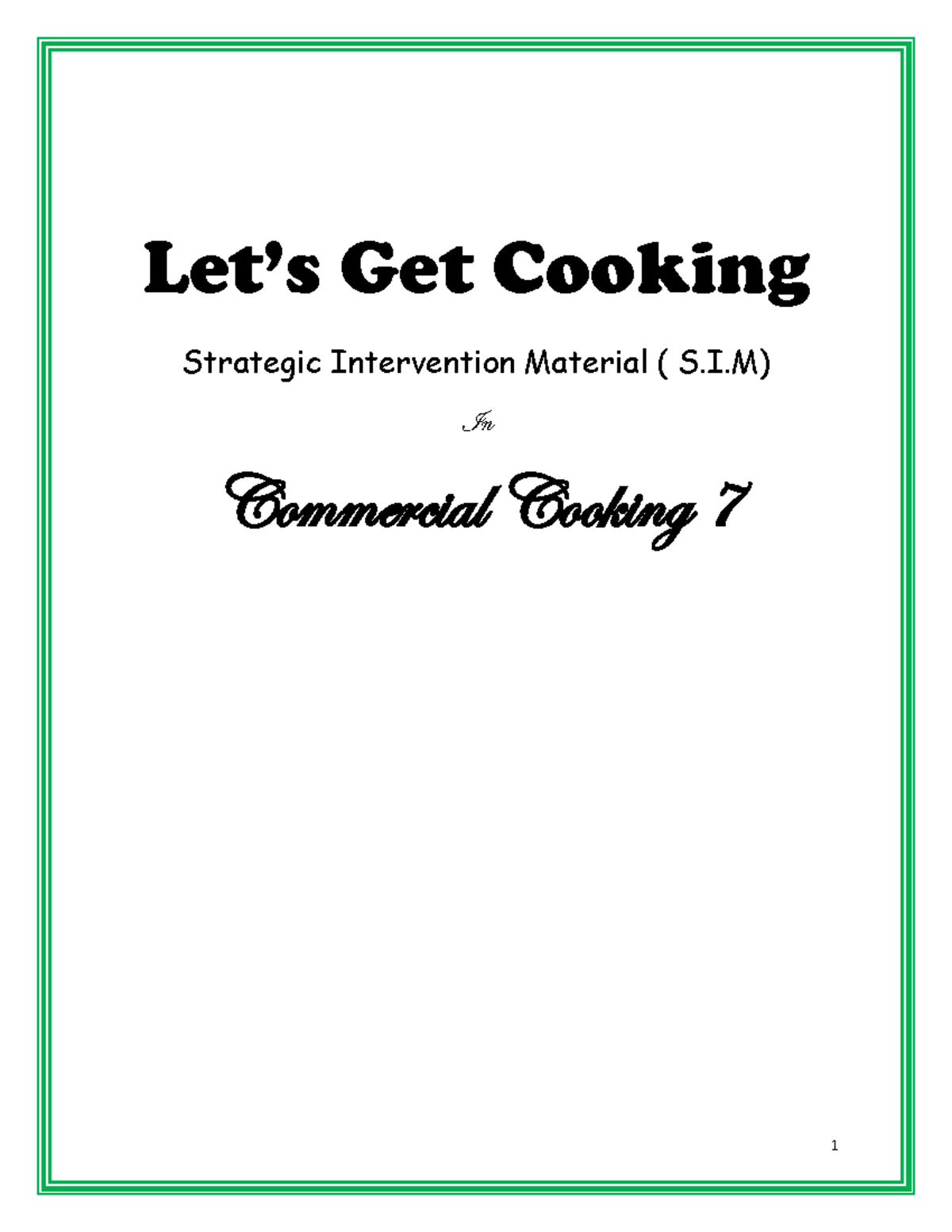 TLE COOKERY grade 8 learner's material Let’s Get Cooking