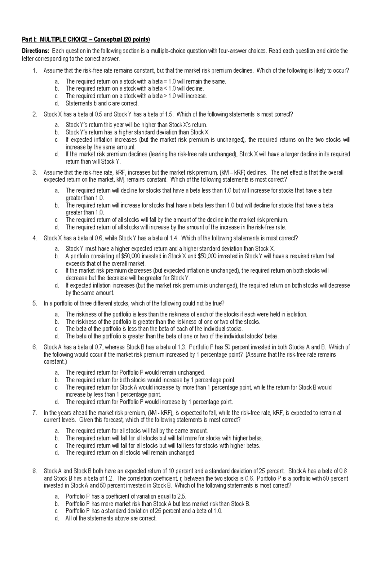 Fin Man Activity August 8 2024 - Part I: MULTIPLE CHOICE – Conceptual ...