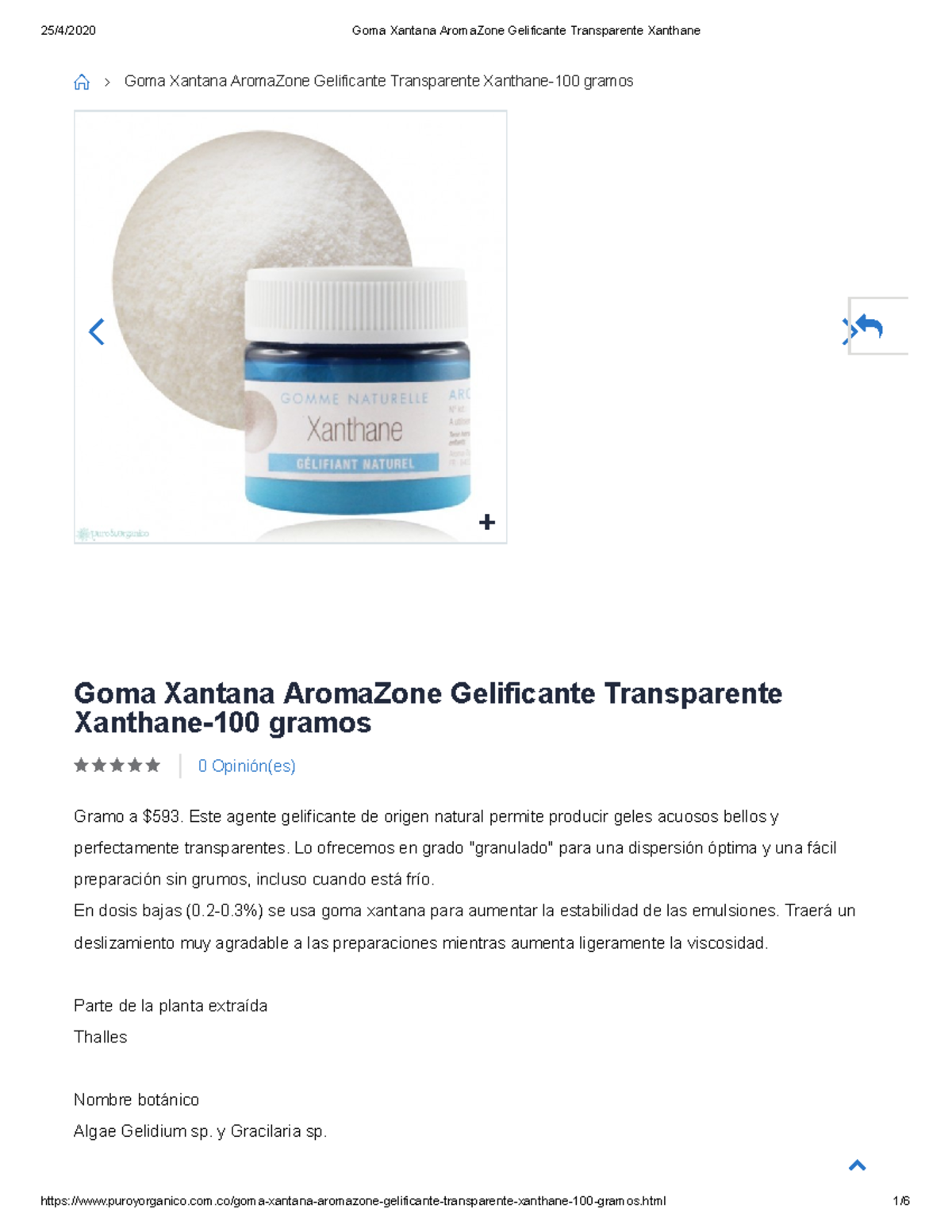 Goma Xantana Aroma Zone Gelificante Transparente Xanthane Este agente