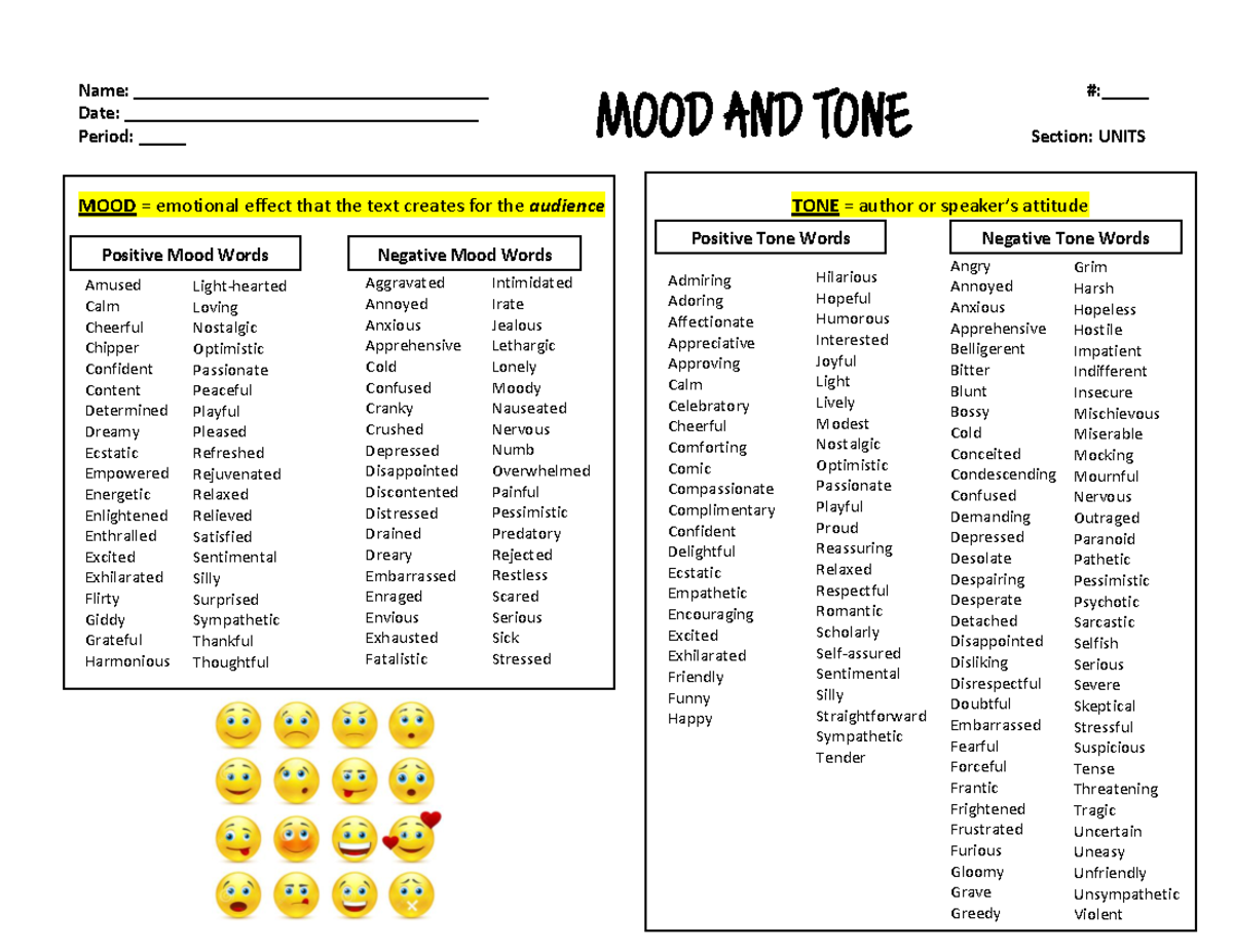 Mood and tone handout - Name ...