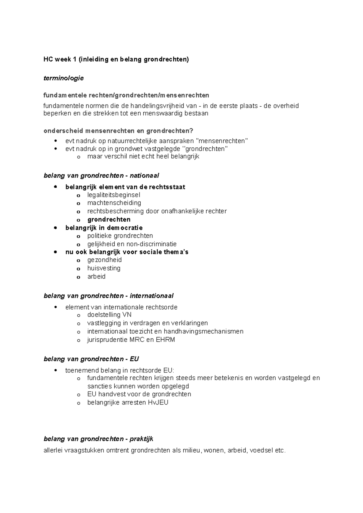 Fundamentele Rechten HC Week 1 - HC Week 1 (inleiding En Belang ...