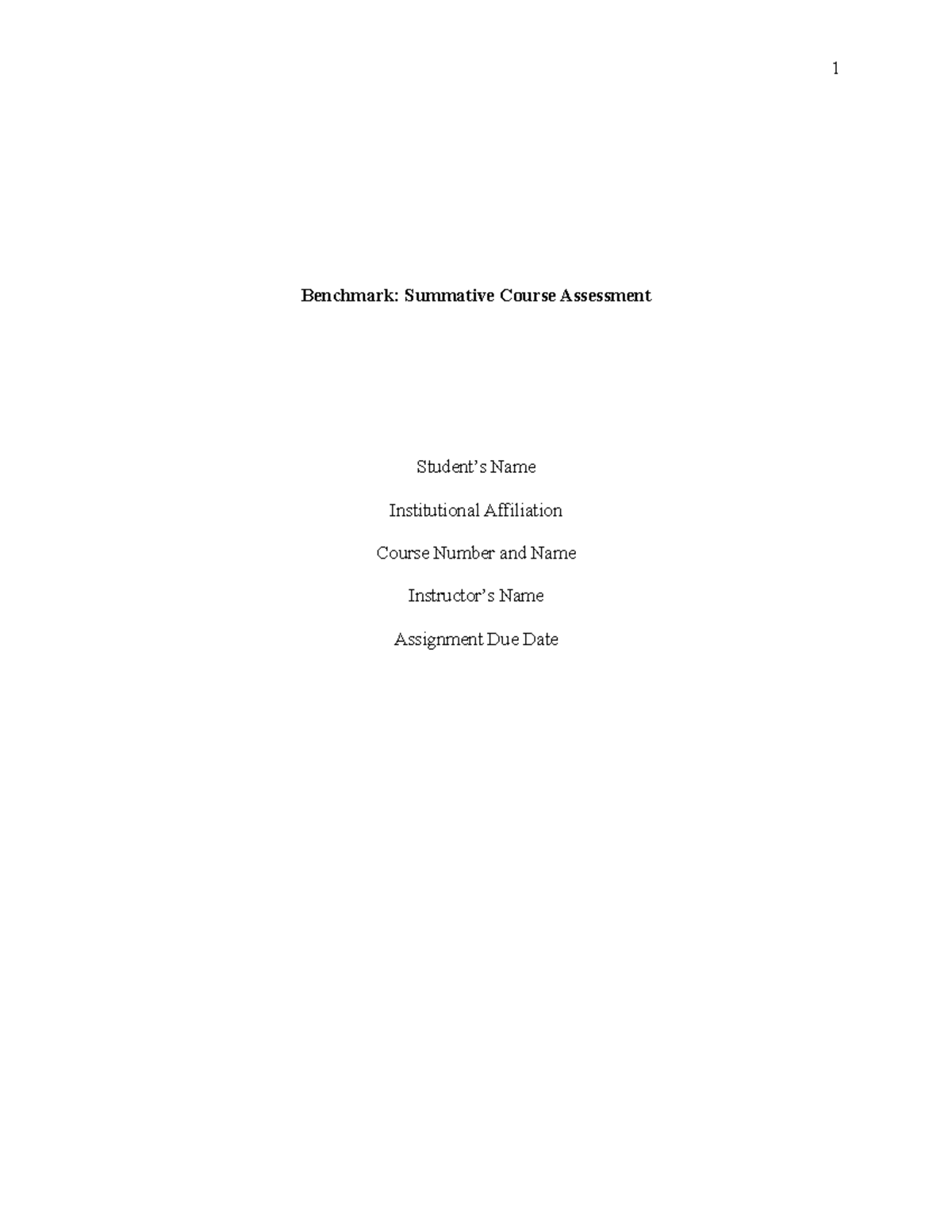 Benchmark Summative Course Assessment.. Revised Copy Benchmark Summative Course Assessment