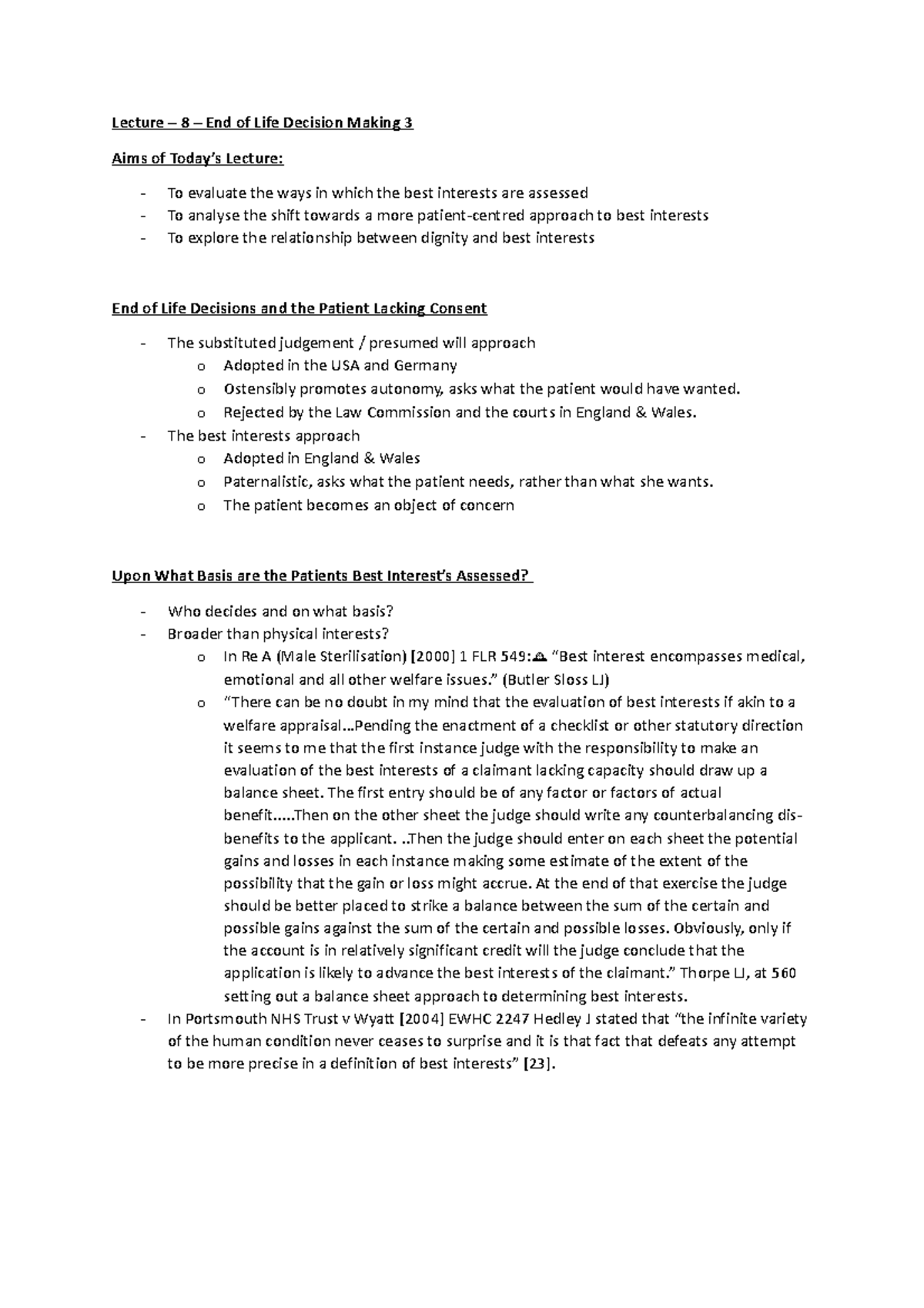 Lecture 8 – End of Life Decision Making 3 - Lecture – 8 – End of Life ...