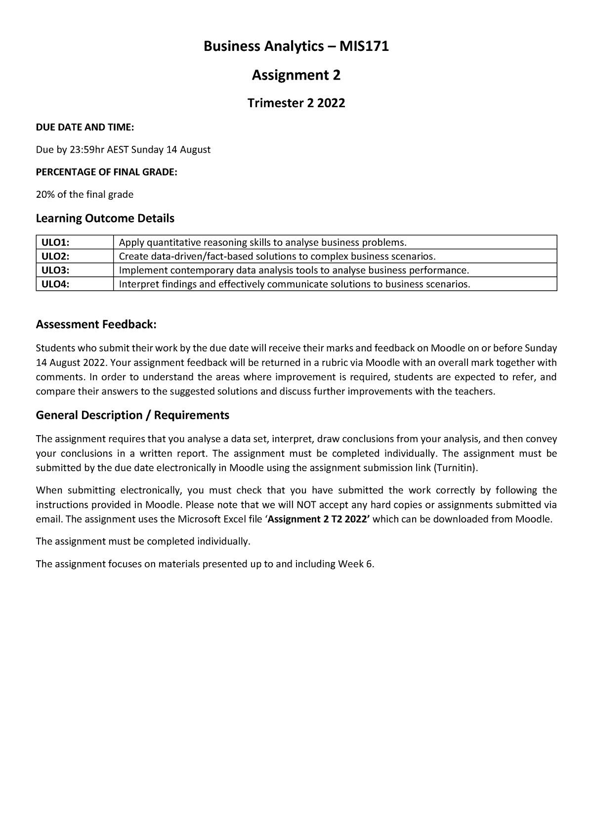 business analytics assignment sample