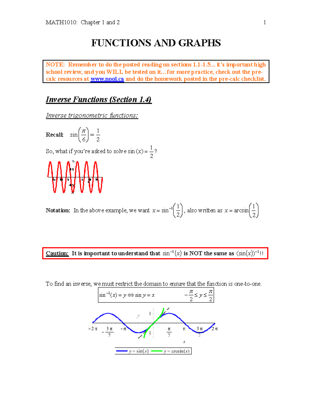 Mod1b invtriglimits - Copy - FUNCTIONS AND GRAPHS NOTE: Remember to do ...