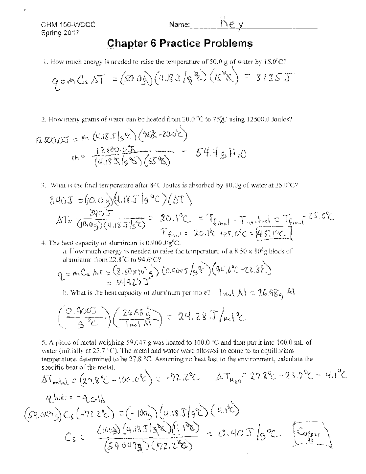 Thermochemistry Worksheet - CHEM-155 - Studocu