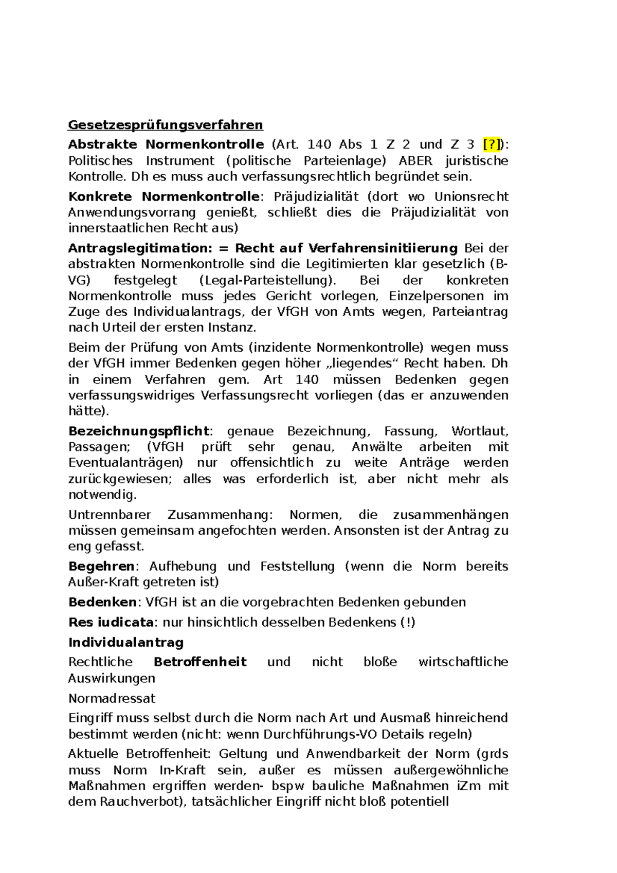 Verfassungsgerichtsbarkeit Gesetzesprüfungsverfahren Abstrakte Normenkontrolle (Art. 140 Abs 1