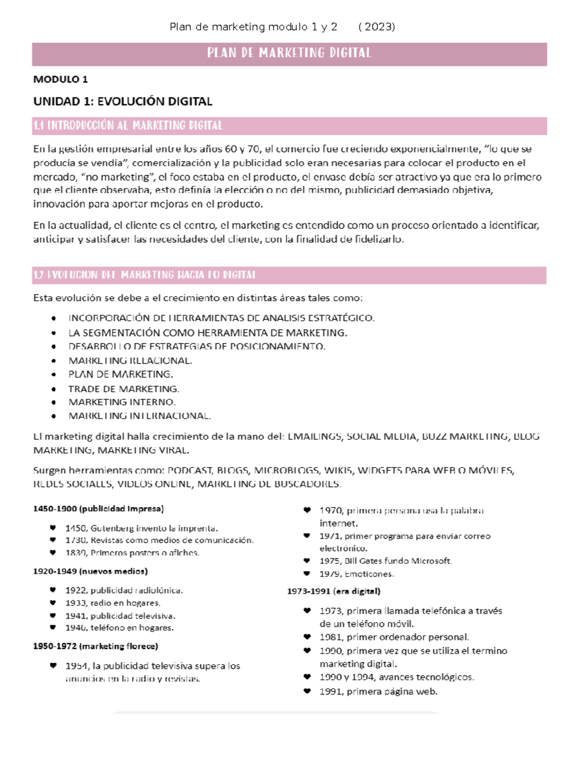 Plan de marketing modulo 1 y 2 - Plan de marketing digital - Studocu